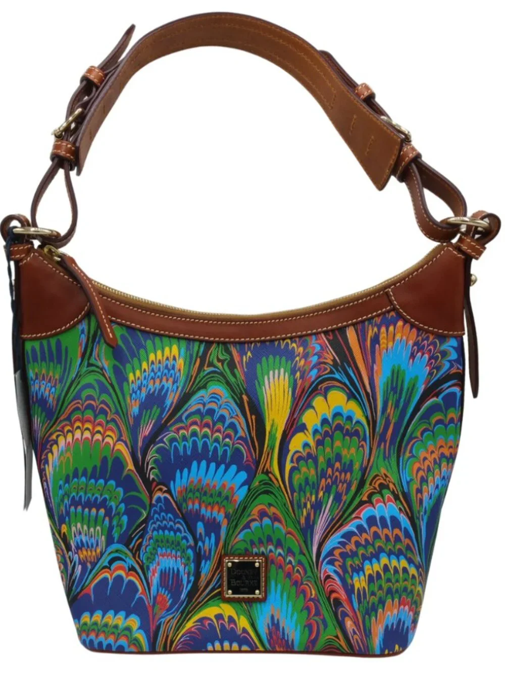 Dooney & Bourke Plumes Luna Blue Coated Cotton Large Hobo Bag - NEW